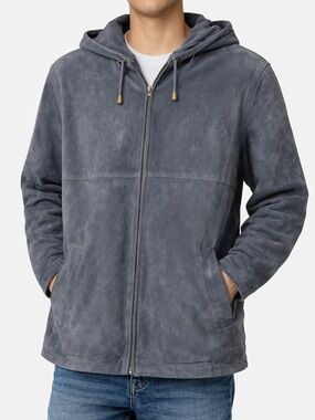 Wilson’s Leather M. Julian Suede Hooded Jacket | Lined | Slate Blue | M